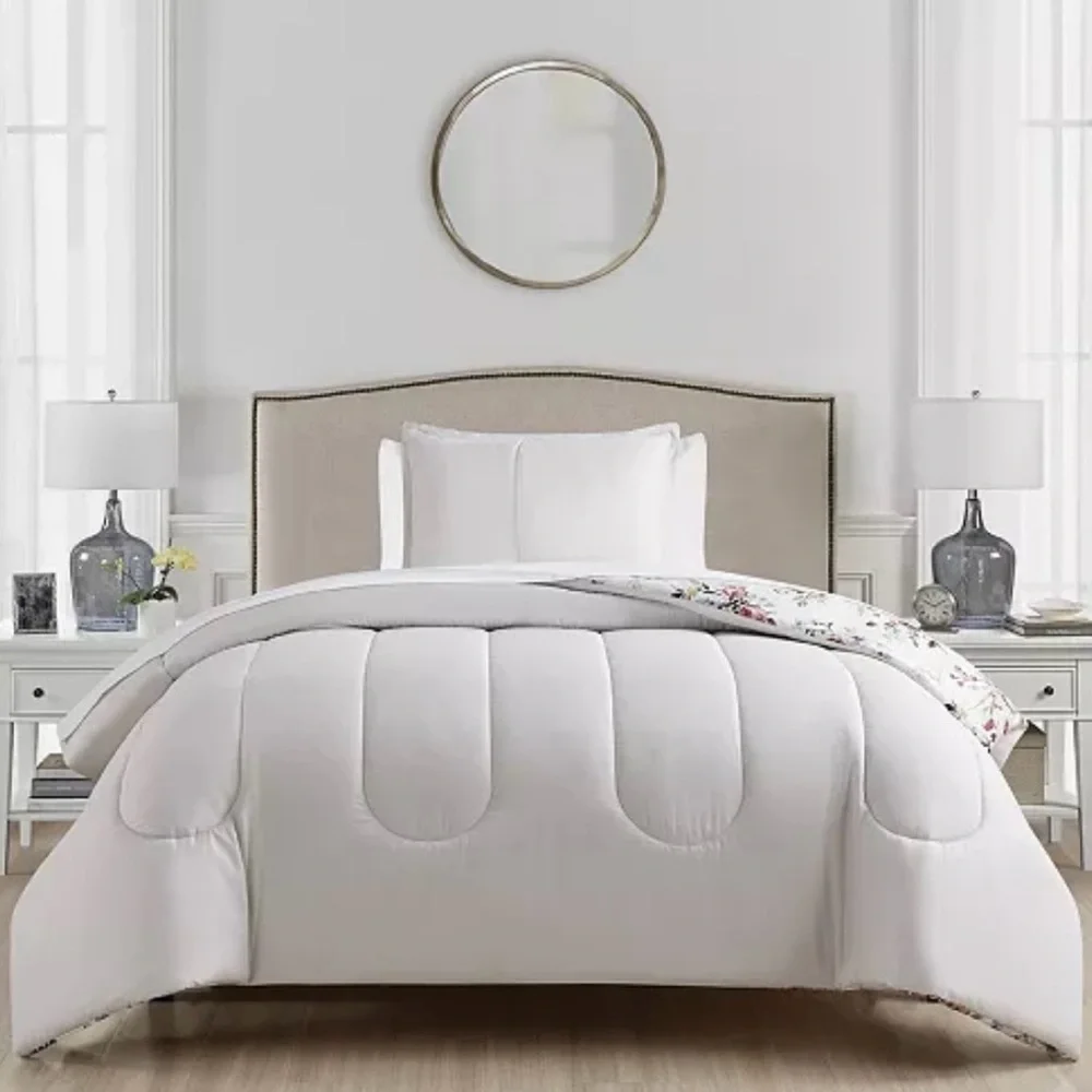 NWT Elegant Full / Queen Floral Comforter Set - White and Pink